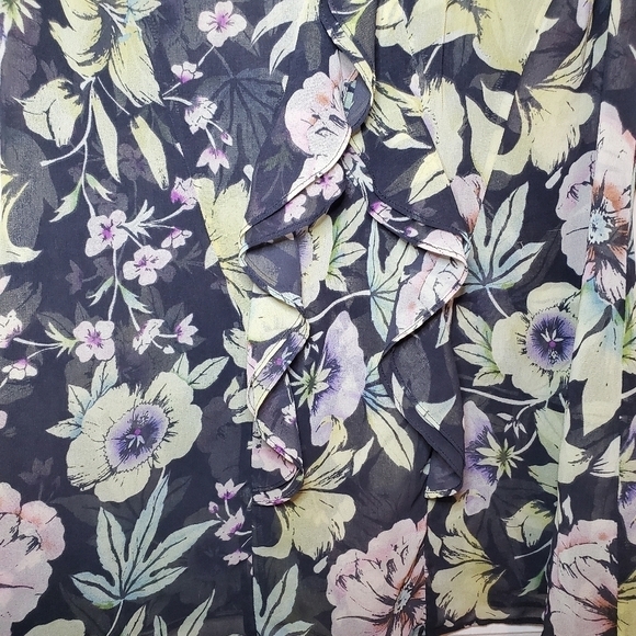 Cabi #3265 Osaka Nights Floral V-neck ruffle sleeveless sheer blouse S - Picture 3 of 10